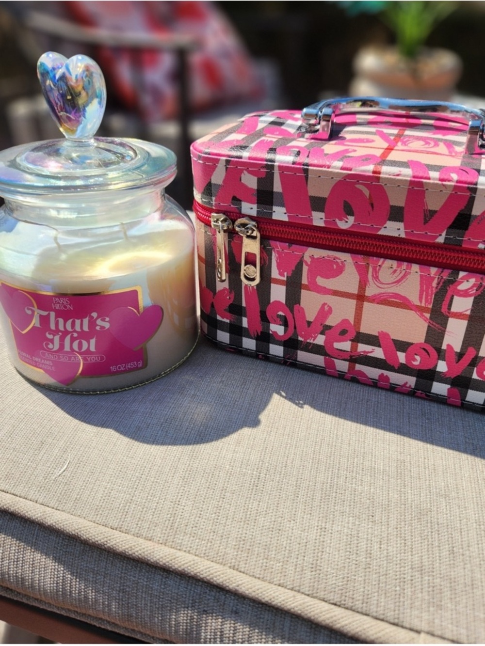 Paris Hilton Pink and Black Love Print Cosmetic Case